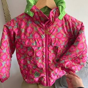 Obermeyer Girls Jacket Size 5 Pink Butterfly Floral Winter Snow Coat I-Grow